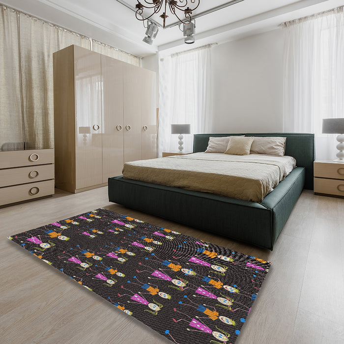 Patterned Army Brown Novelty Rug in a Bedroom, pat2973