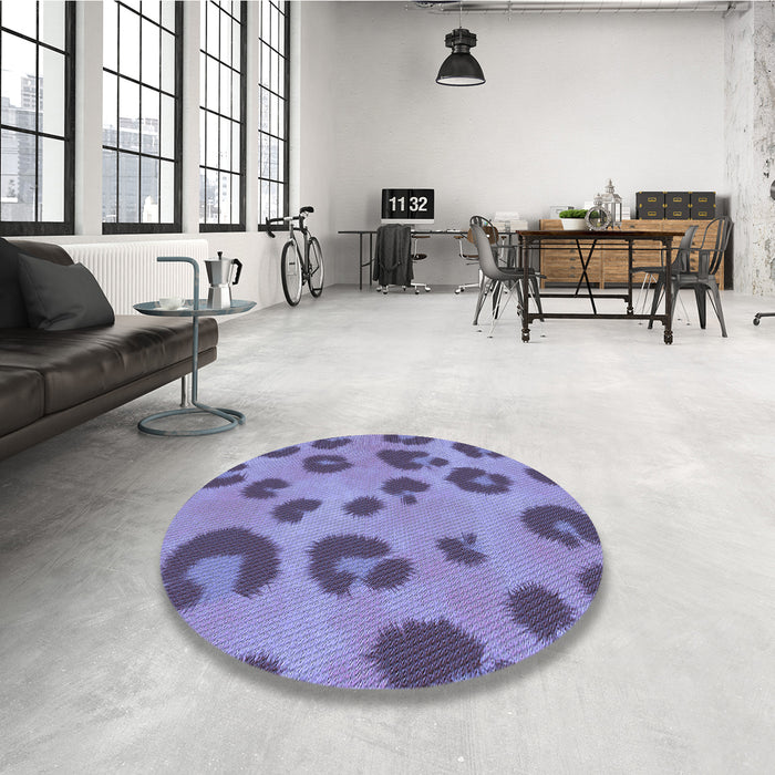 Round Patterned Deep Periwinkle Purple Rug in a Office, pat2974blu