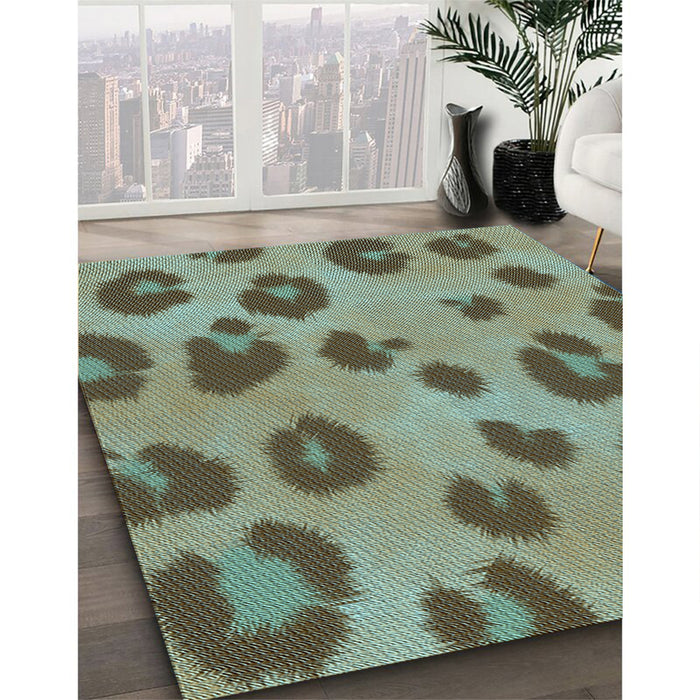 Patterned Dark Sea Green Rug in Family Room, pat2974lblu