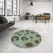 Round Patterned Dark Sea Green Rug in a Office, pat2974lblu