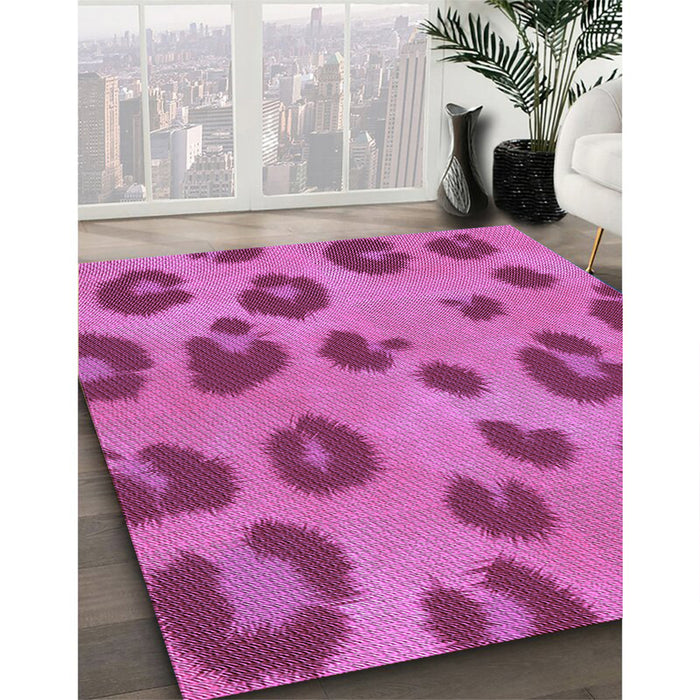 Patterned Bright Neon Pink Purple Rug in Family Room, pat2974pur