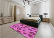 Patterned Bright Neon Pink Purple Rug in a Bedroom, pat2974pur