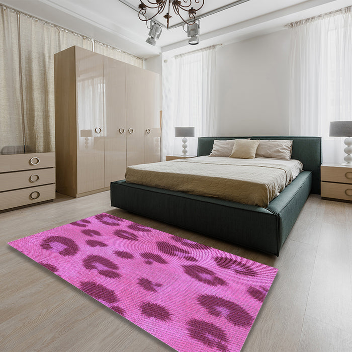 Patterned Bright Neon Pink Purple Rug in a Bedroom, pat2974pur