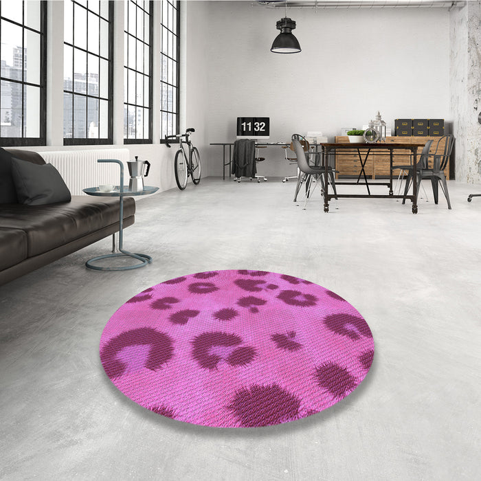 Round Patterned Bright Neon Pink Purple Rug in a Office, pat2974pur