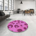 Round Patterned Bright Neon Pink Purple Rug in a Office, pat2974pur