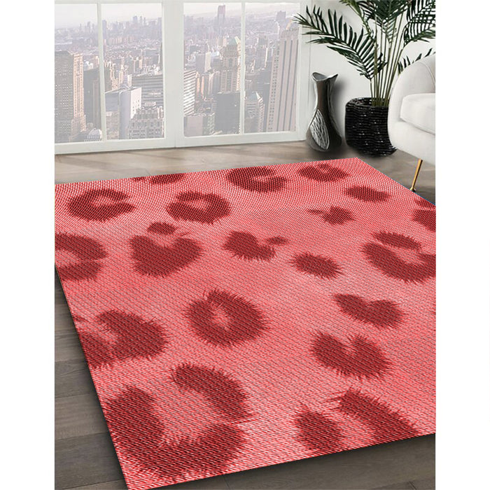 Patterned Red Rug in Family Room, pat2974rd