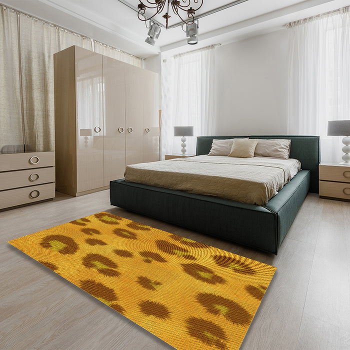 Patterned Mahogany Brown Rug in a Bedroom, pat2974yw