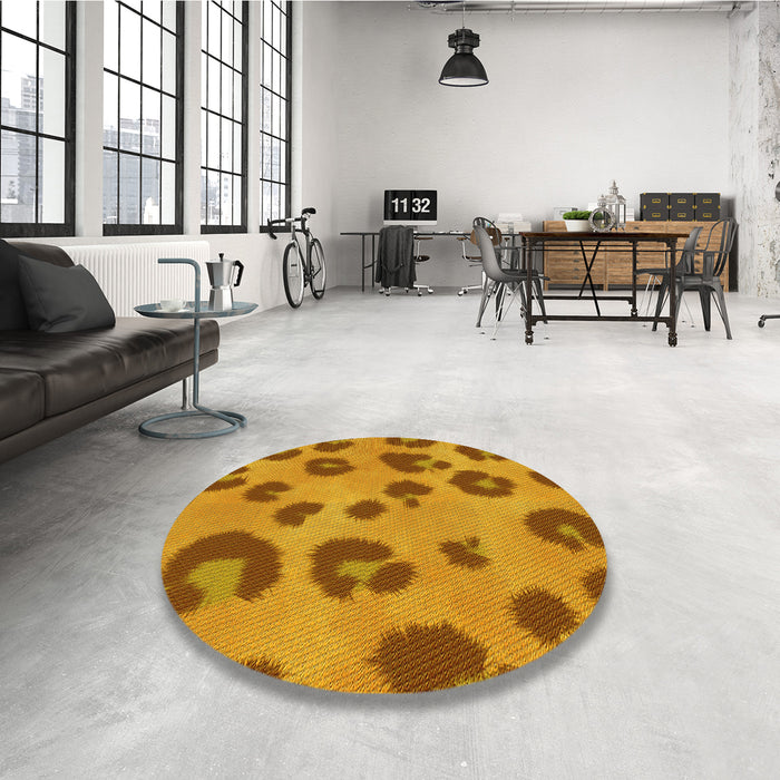 Round Patterned Mahogany Brown Rug in a Office, pat2974yw