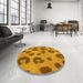 Round Patterned Mahogany Brown Rug in a Office, pat2974yw