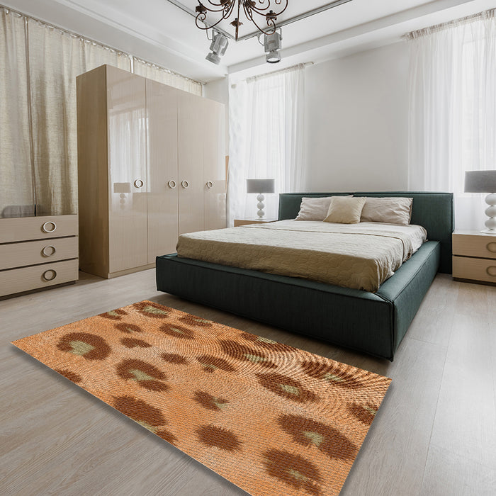 Patterned Mahogany Brown Novelty Rug in a Bedroom, pat2974