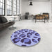 Round Patterned Deep Periwinkle Purple Rug in a Office, pat2975blu