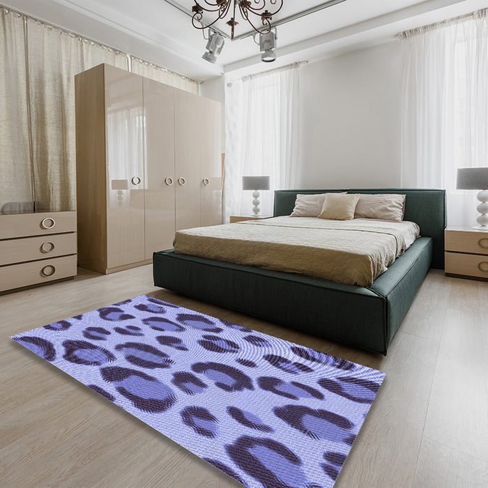 Patterned Deep Periwinkle Purple Rug in a Bedroom, pat2975blu