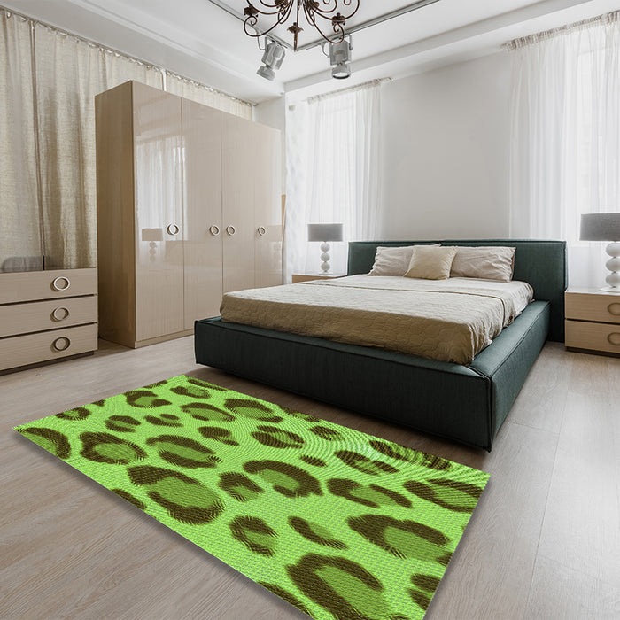 Patterned Bright Green Rug in a Bedroom, pat2975grn