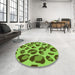 Round Patterned Bright Green Rug in a Office, pat2975grn