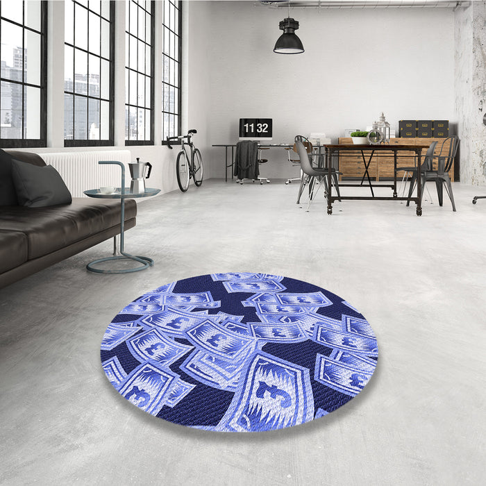 Round Patterned Jeans Blue Rug in a Office, pat2976blu