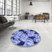 Round Patterned Jeans Blue Rug in a Office, pat2976blu