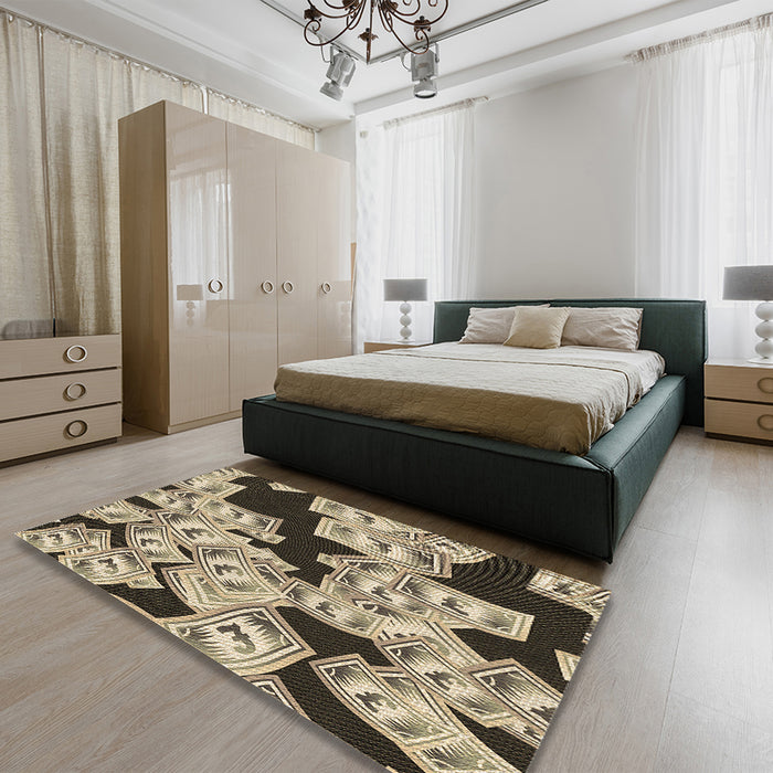 Patterned Milk Chocolate Brown Rug in a Bedroom, pat2976brn