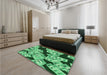 Patterned Deep Emerald Green Rug in a Bedroom, pat2976grn