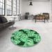 Round Patterned Deep Emerald Green Rug in a Office, pat2976grn