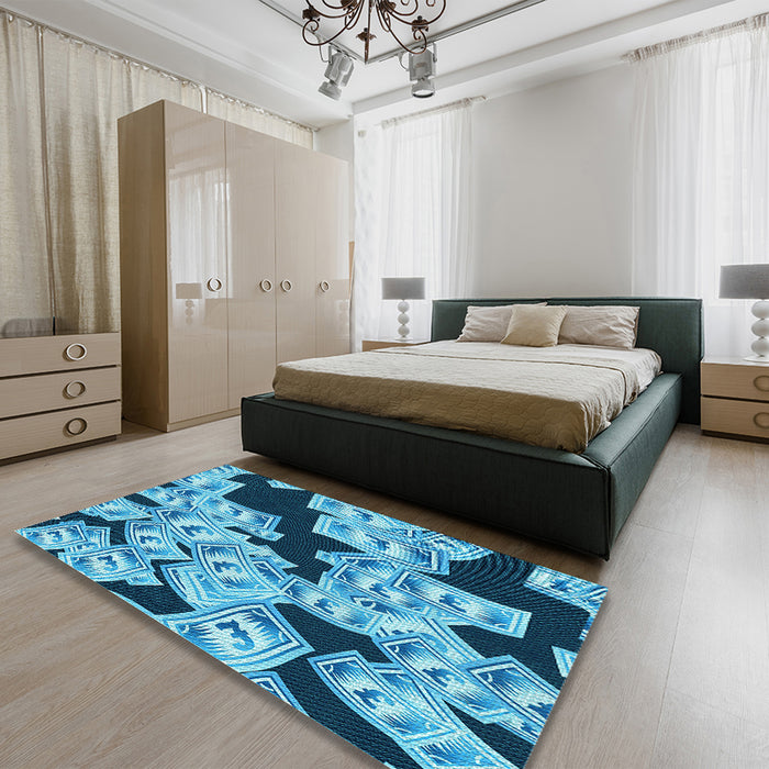 Patterned Blue Rug in a Bedroom, pat2976lblu
