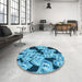 Round Patterned Blue Rug in a Office, pat2976lblu