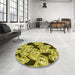 Round Patterned Bold Yellow Rug in a Office, pat2976yw