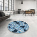 Round Patterned Blue Novelty Rug in a Office, pat2976