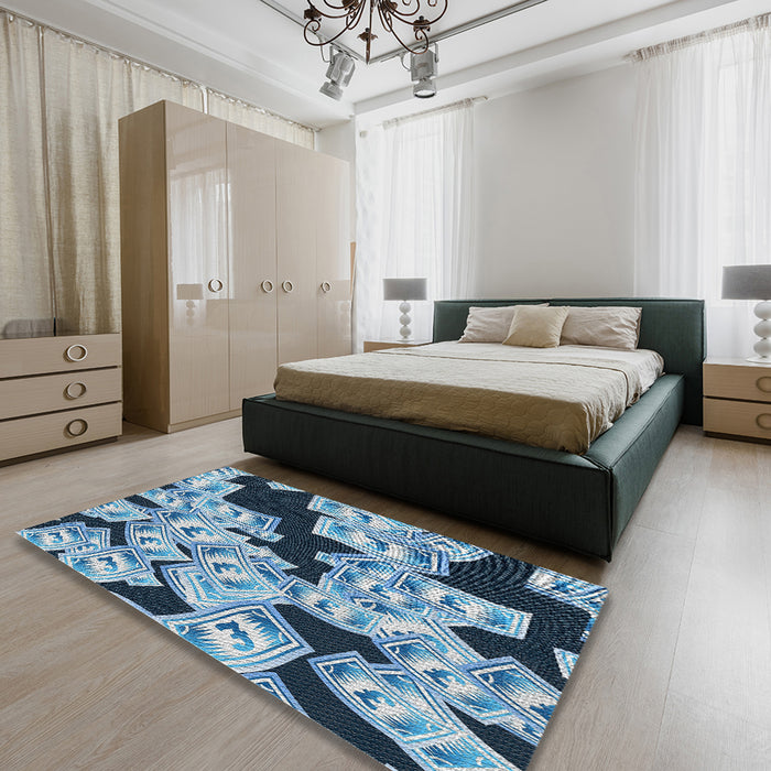Patterned Blue Novelty Rug in a Bedroom, pat2976