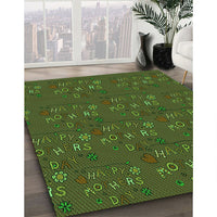 Patterned Dark Lime Green Rug, pat2977grn