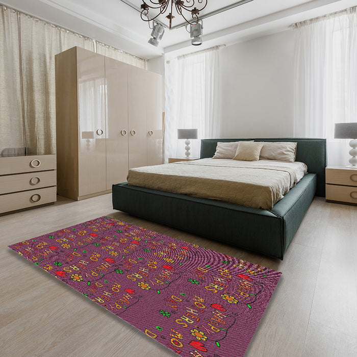 Machine Washable Transitional Tulip Pink Rug in a Bedroom, wshpat2977