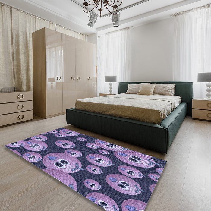Round Machine Washable Transitional Purple Mimosa Purple Rug in a Office, wshpat2979blu