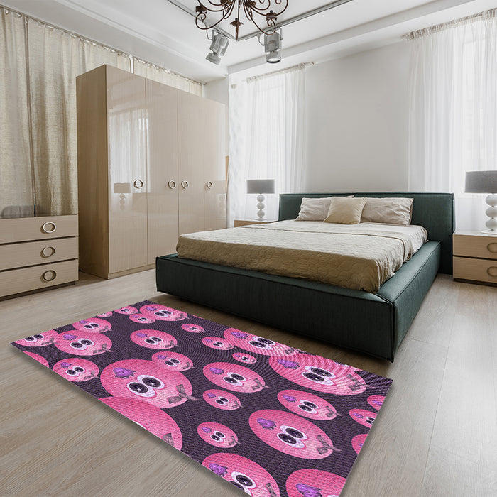 Round Machine Washable Transitional Dark Raspberry Purple Rug in a Office, wshpat2979pur