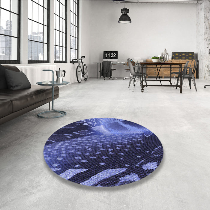 Round Patterned Light Slate Blue Rug in a Office, pat298blu