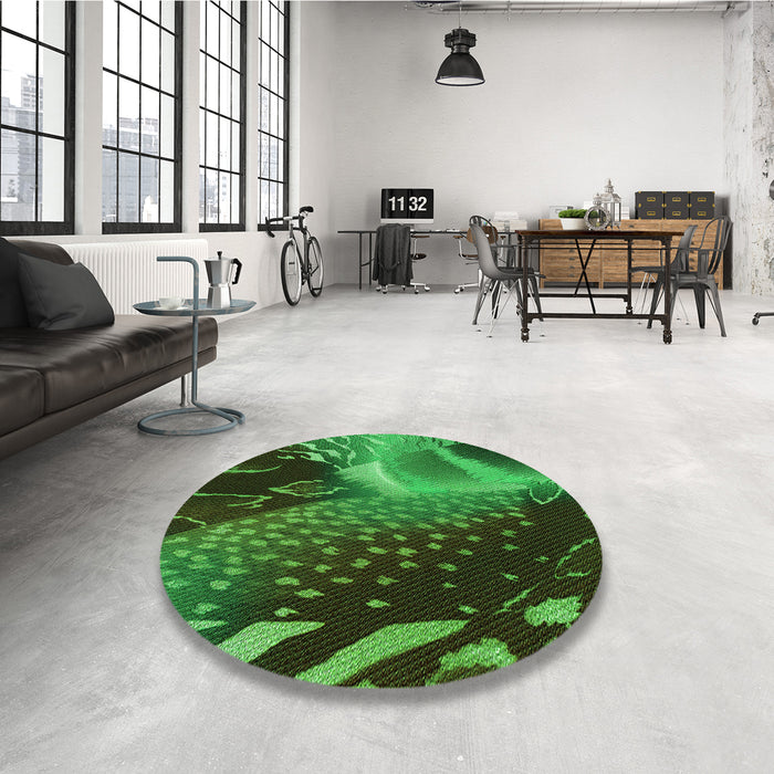 Round Patterned Dark Forest Green Rug in a Office, pat298grn