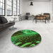 Round Patterned Dark Forest Green Rug in a Office, pat298grn