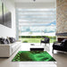 Square Patterned Dark Forest Green Rug in a Living Room, pat298grn