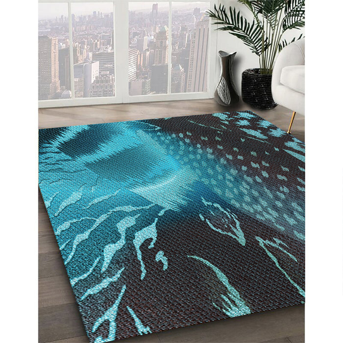 Patterned Dark Turquoise Green Rug in Family Room, pat298lblu