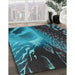 Patterned Dark Turquoise Green Rug in Family Room, pat298lblu