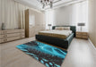 Patterned Dark Turquoise Green Rug in a Bedroom, pat298lblu