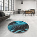Round Patterned Dark Turquoise Green Rug in a Office, pat298lblu