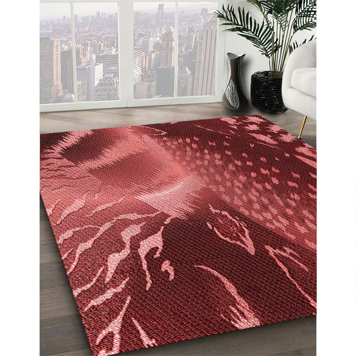 Patterned Cranberry Red Rug in Family Room, pat298rd