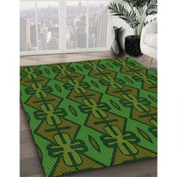 Patterned Dark Lime Green Rug, pat2980grn