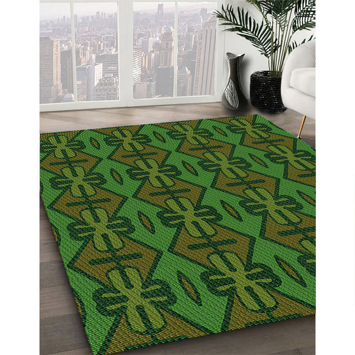 Patterned Dark Lime Green Rug in Family Room, pat2980grn