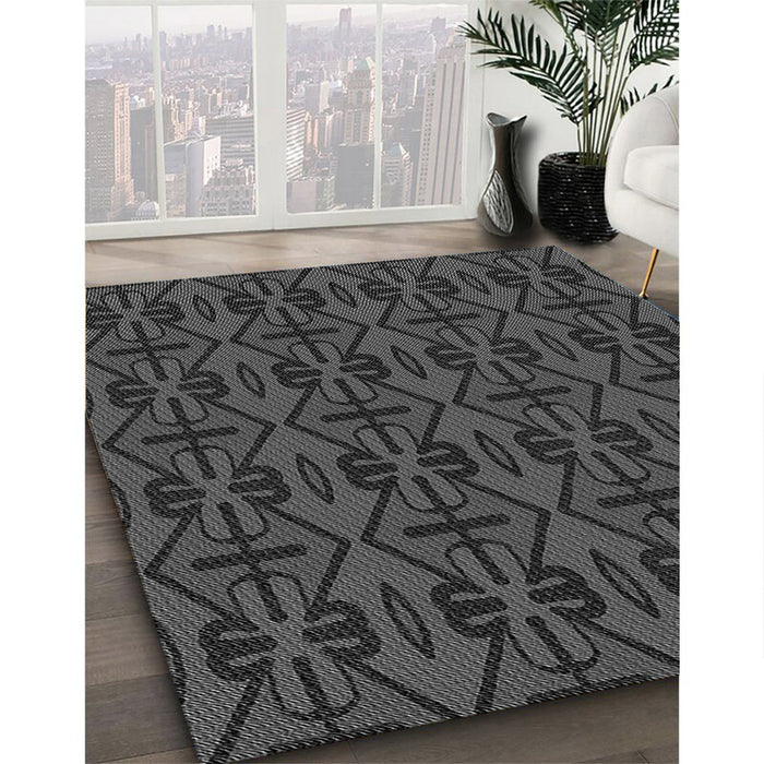 Patterned Charcoal Black Rug in Family Room, pat2980gry