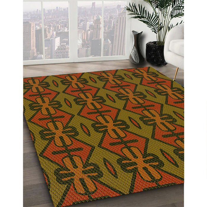 Patterned Dark Bisque Brown Rug in Family Room, pat2980yw