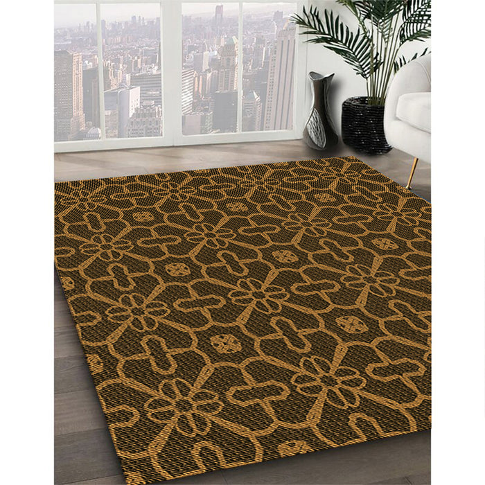 Patterned Black Brown Rug in Family Room, pat2982org