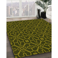 Patterned Dark Yellow Green Rug, pat2982yw