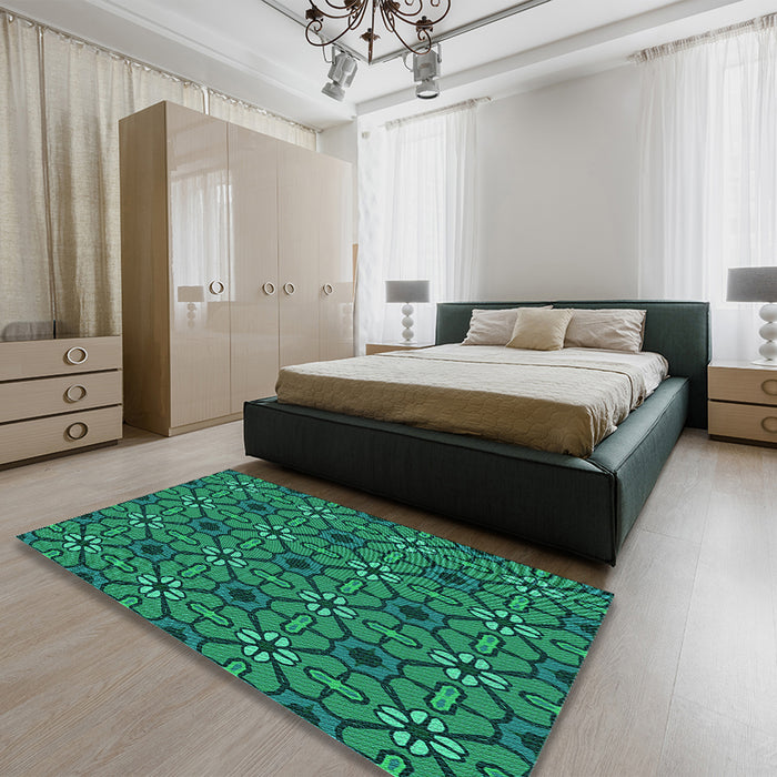 Patterned Spring Green Rug in a Bedroom, pat2983lblu