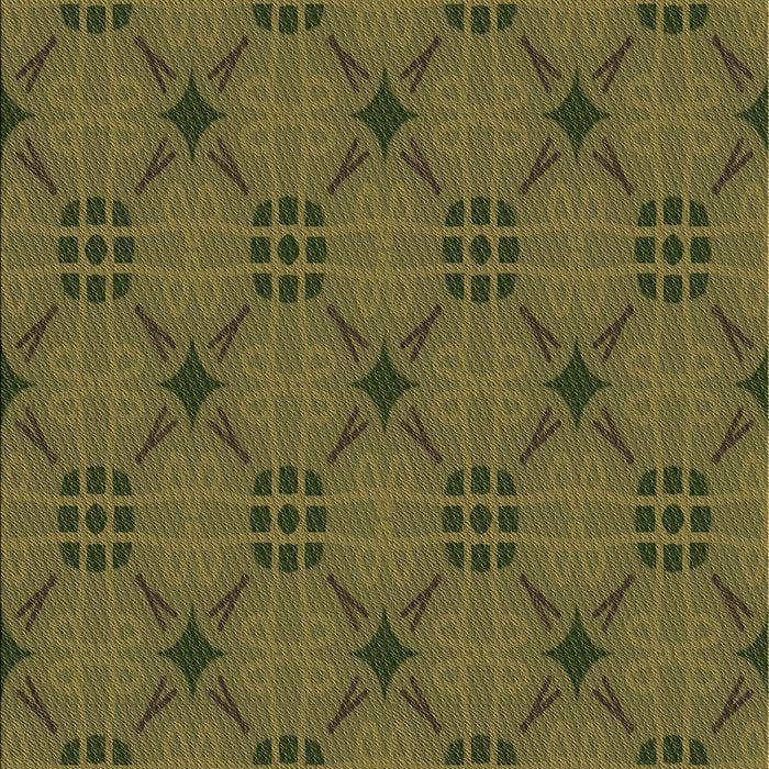 Patterned Dark Yellow Green Rug, pat2984brn