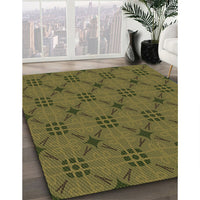 Patterned Dark Yellow Green Rug, pat2984brn